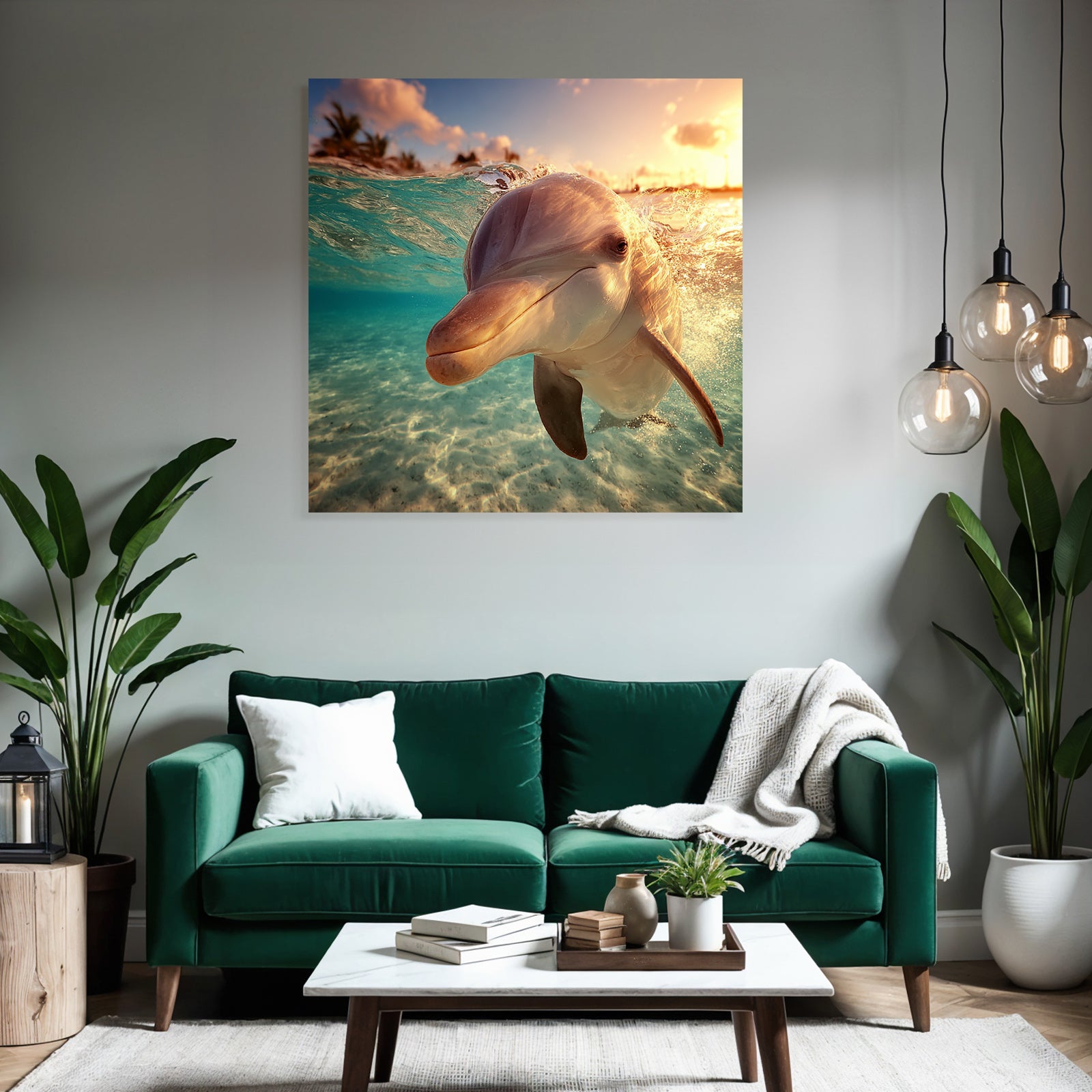 Meeres Delfin Schwimmt Im Klarem Wasser Mit Sonnenlicht