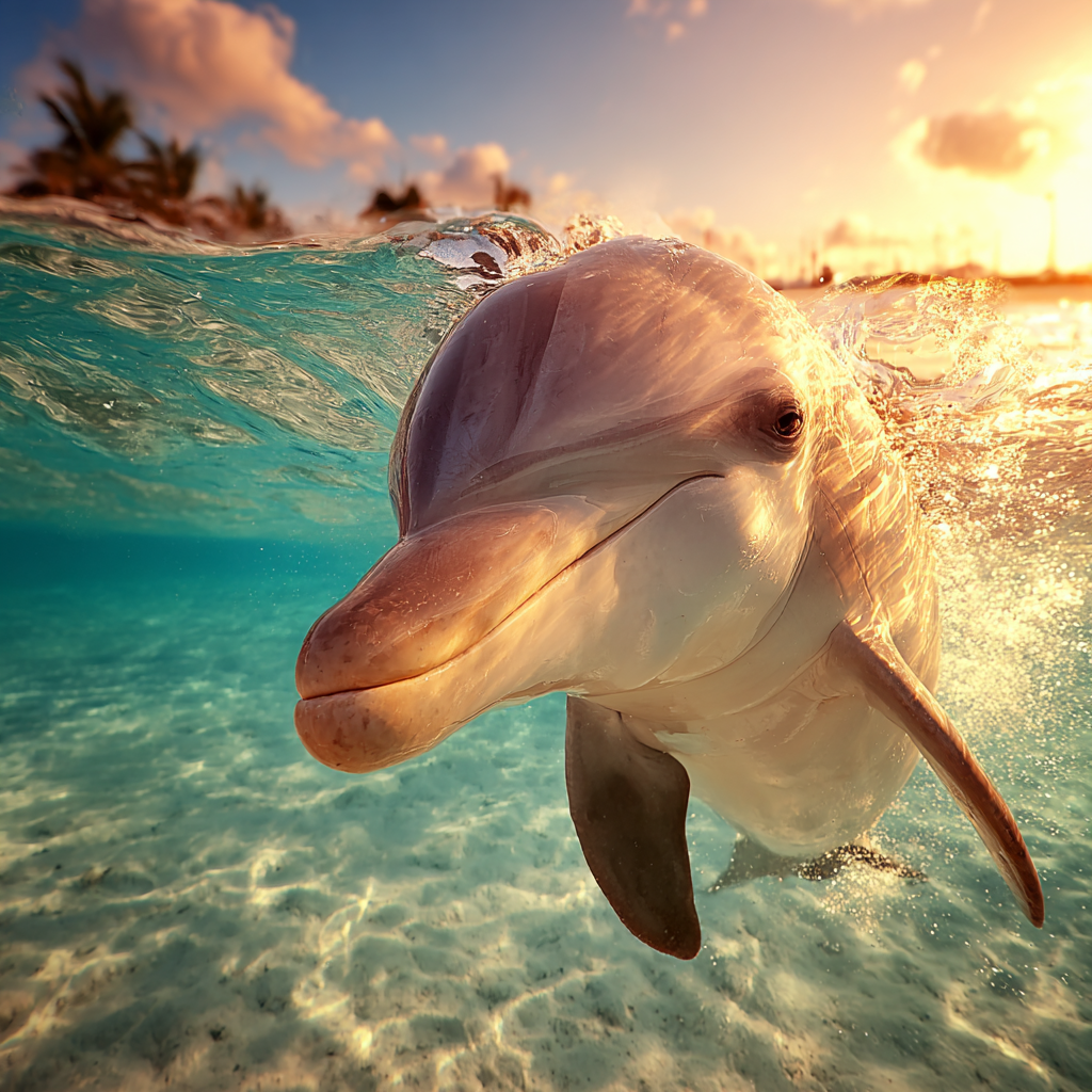 Meeres Delfin Schwimmt Im Klarem Wasser Mit Sonnenlicht | Meerestiere | Tiere
