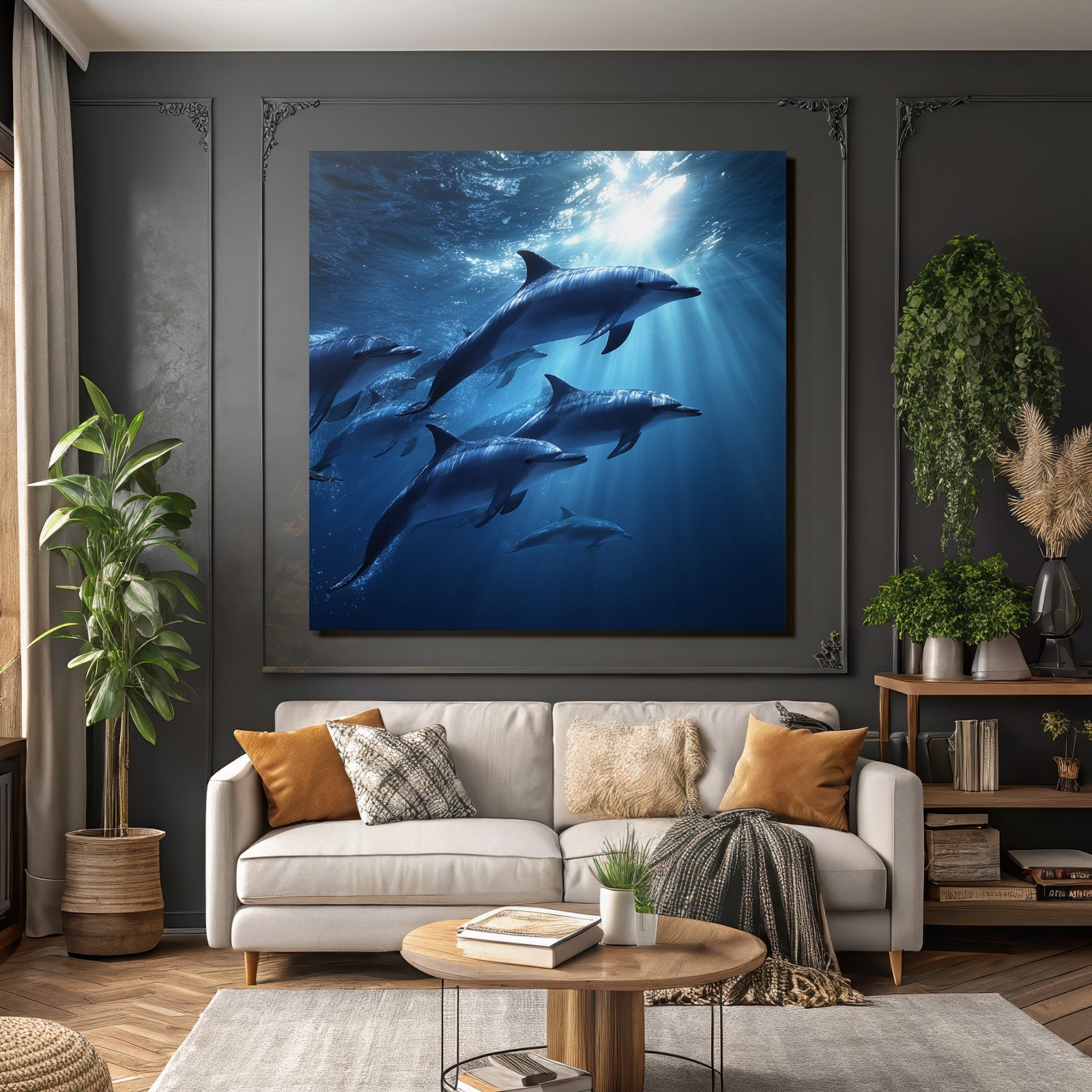 Meeres Delfine Im Unterwasser Mit Sonnenstrahlen