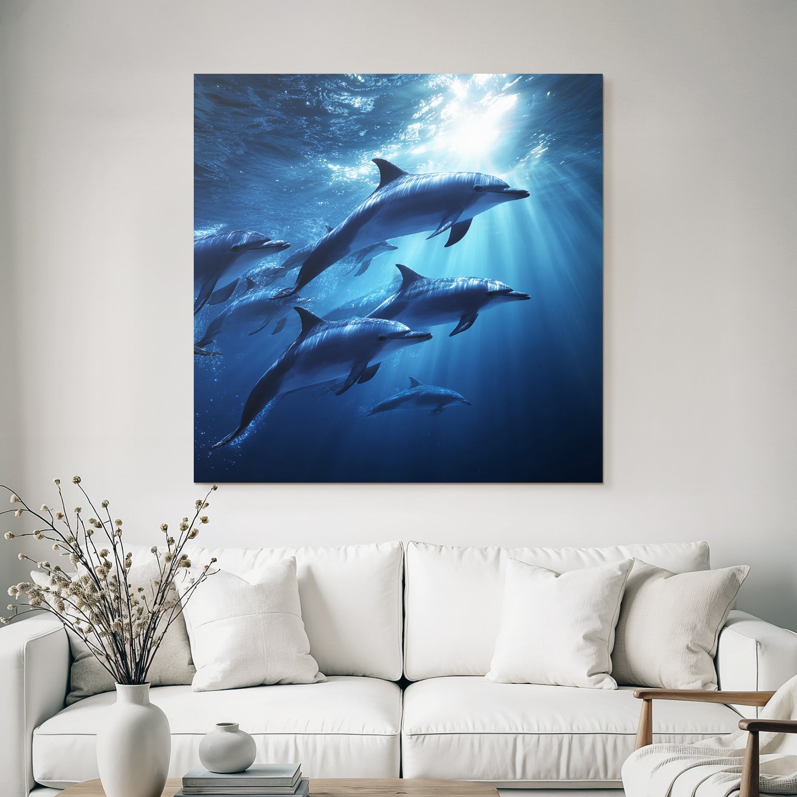 Meeres Delfine Im Unterwasser Mit Sonnenstrahlen