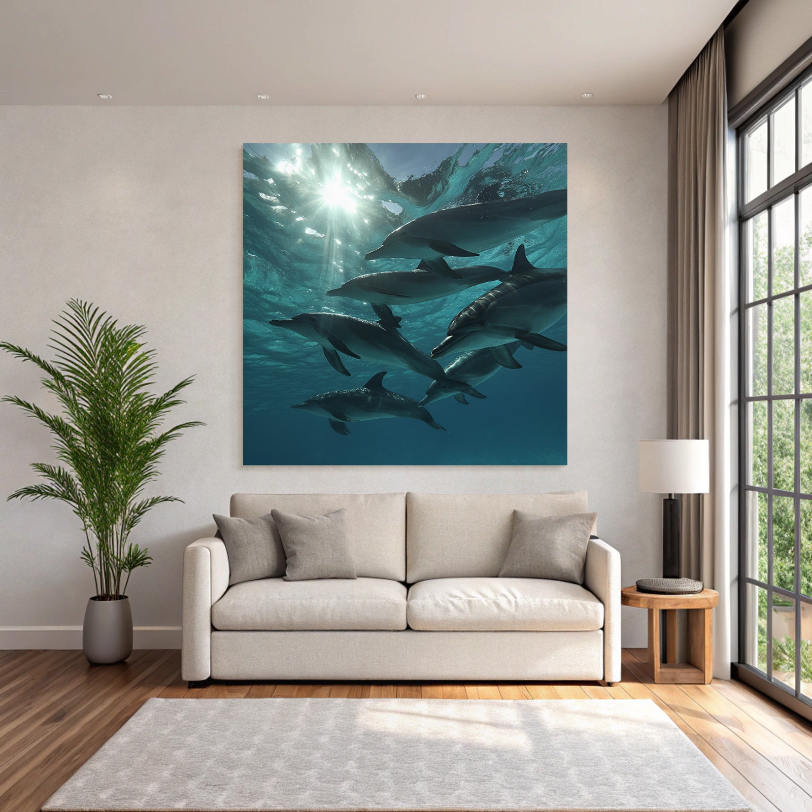 Meeres Delfine Im Wasser In Dynamischer Pose Mit Sonnenlicht