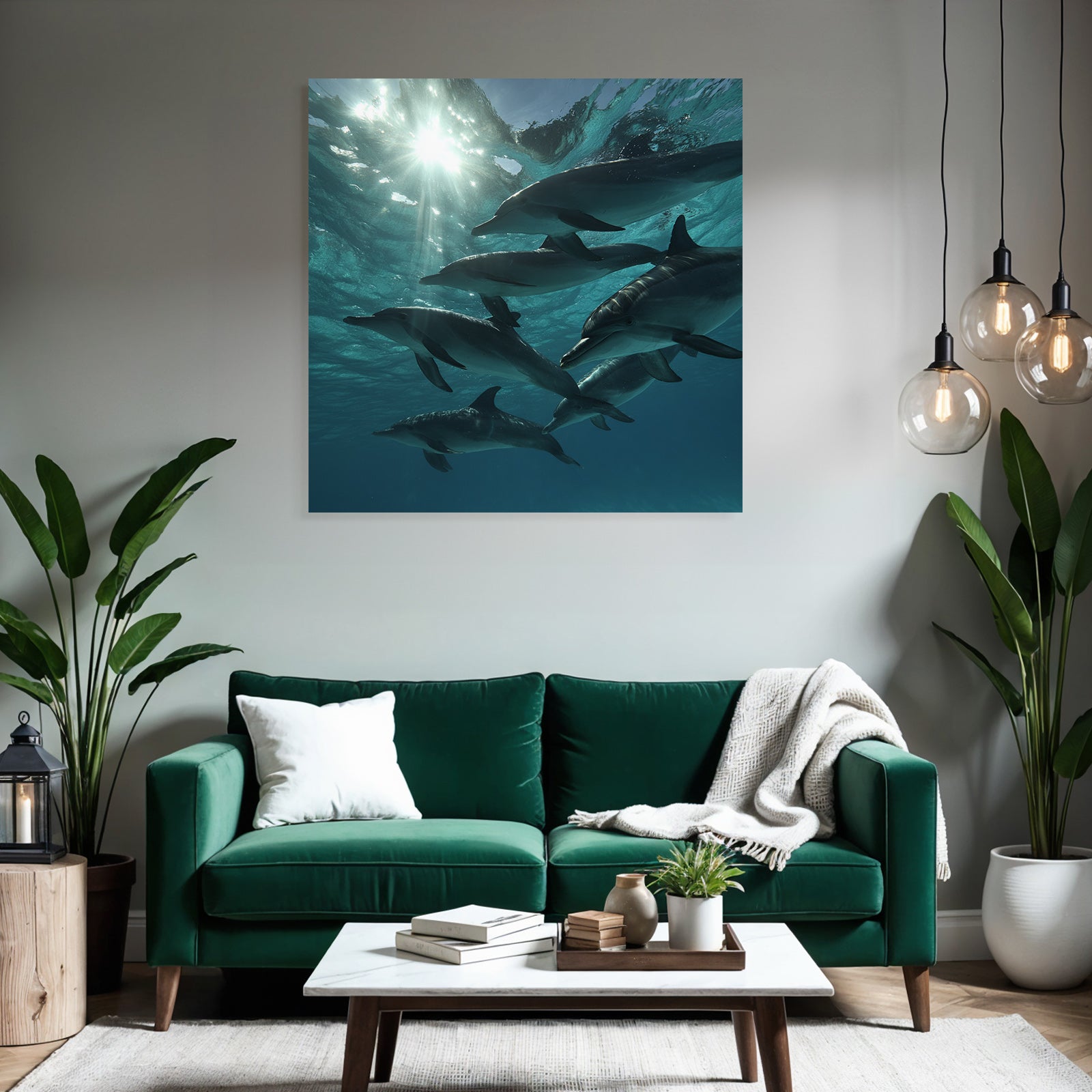 Meeres Delfine Im Wasser In Dynamischer Pose Mit Sonnenlicht