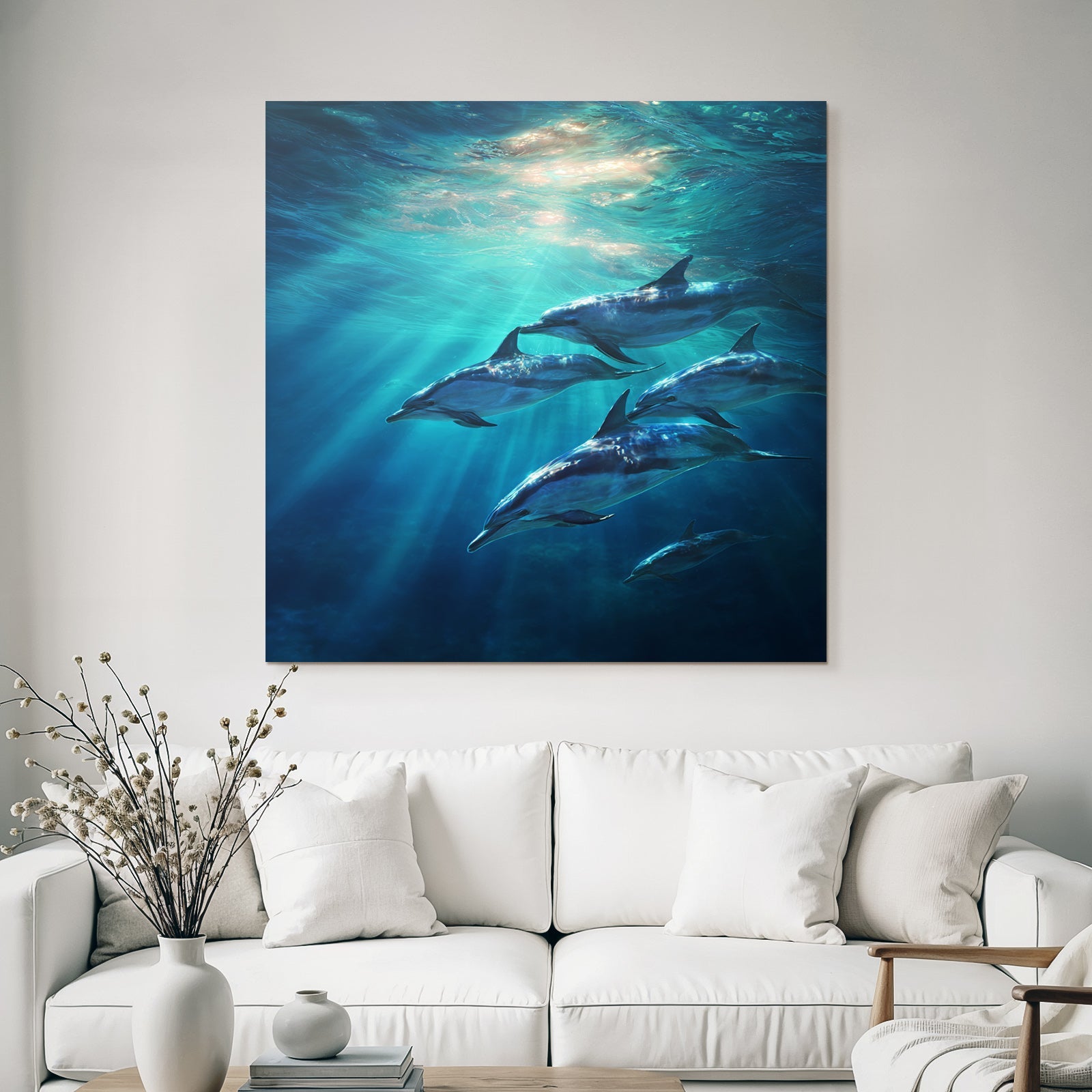 Meeres Delfine Im Wasser Lichtstrahlen Und Ruhe