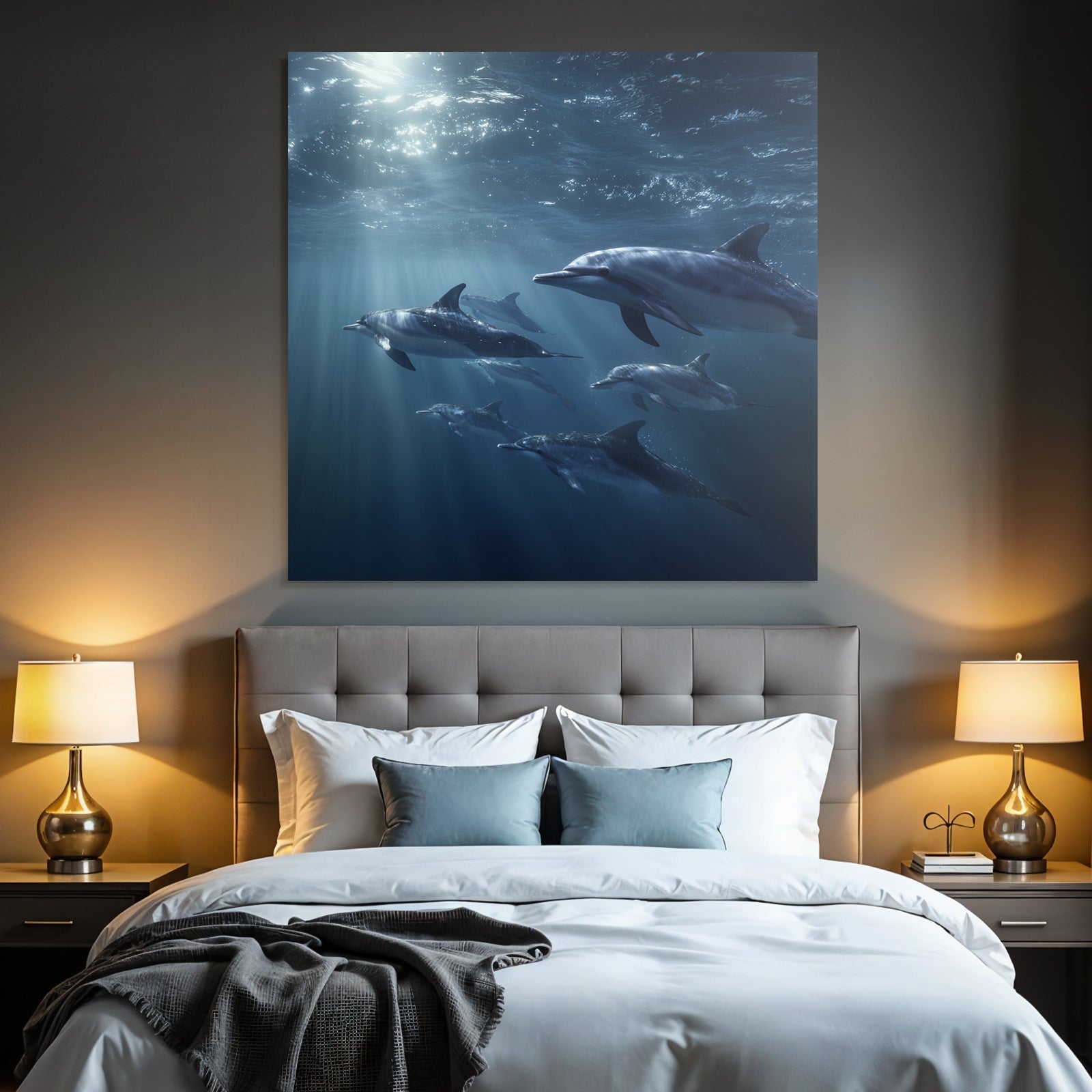 Meeres Delfine Im Wasser Mit Lichtstrahlen