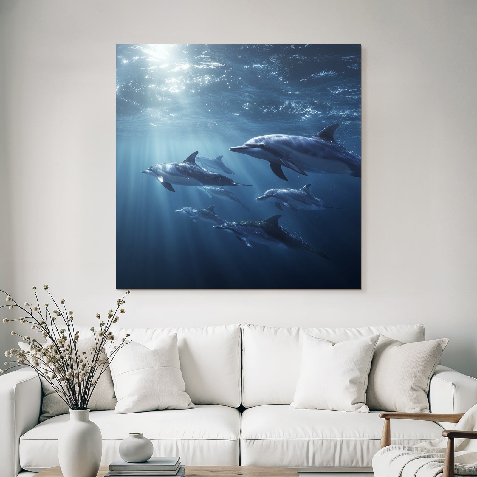 Meeres Delfine Im Wasser Mit Lichtstrahlen