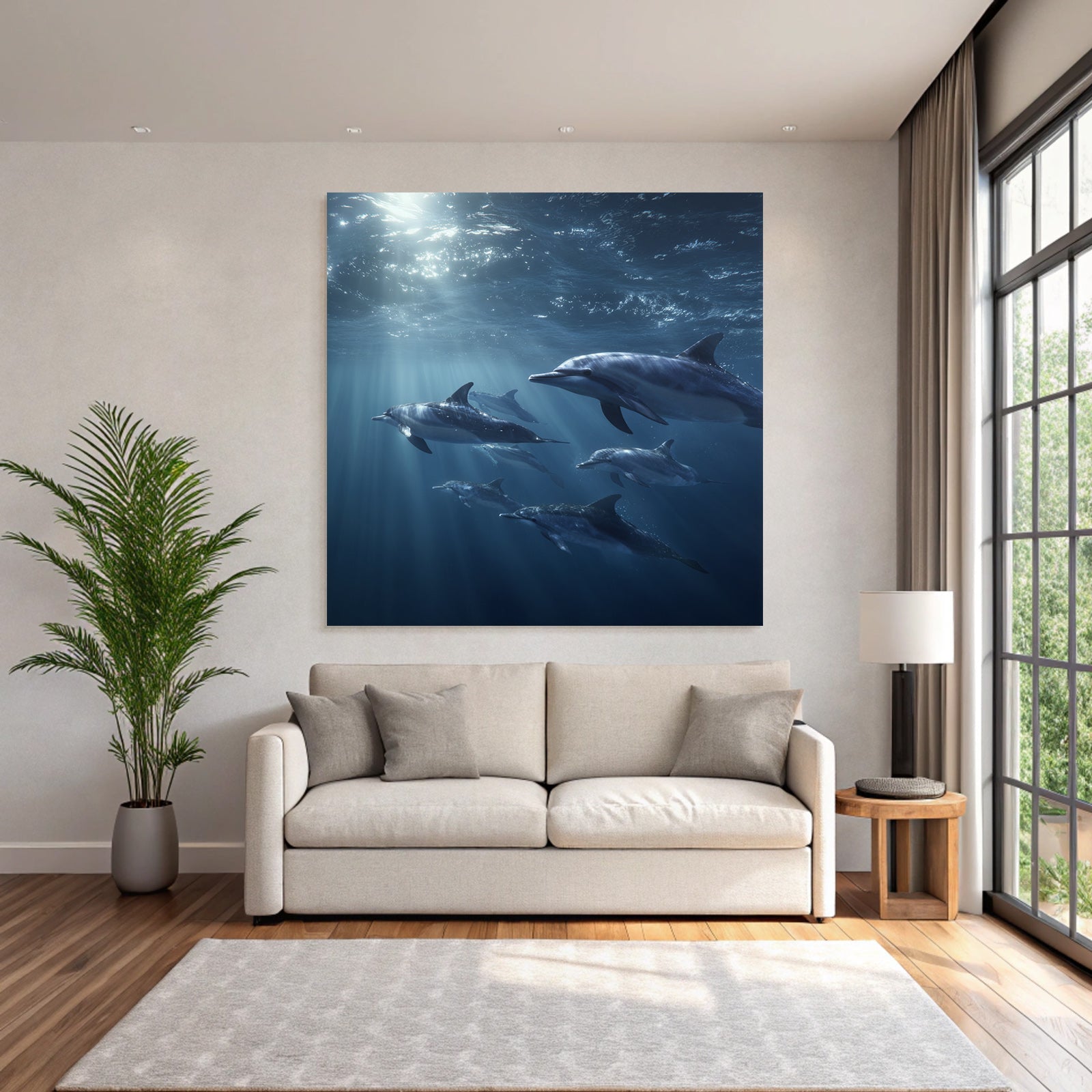 Meeres Delfine Im Wasser Mit Lichtstrahlen