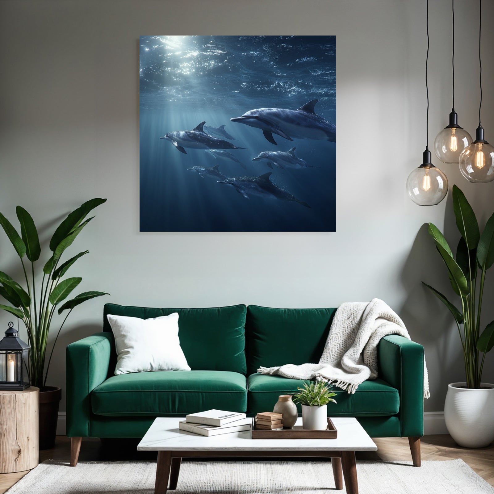 Meeres Delfine Im Wasser Mit Lichtstrahlen