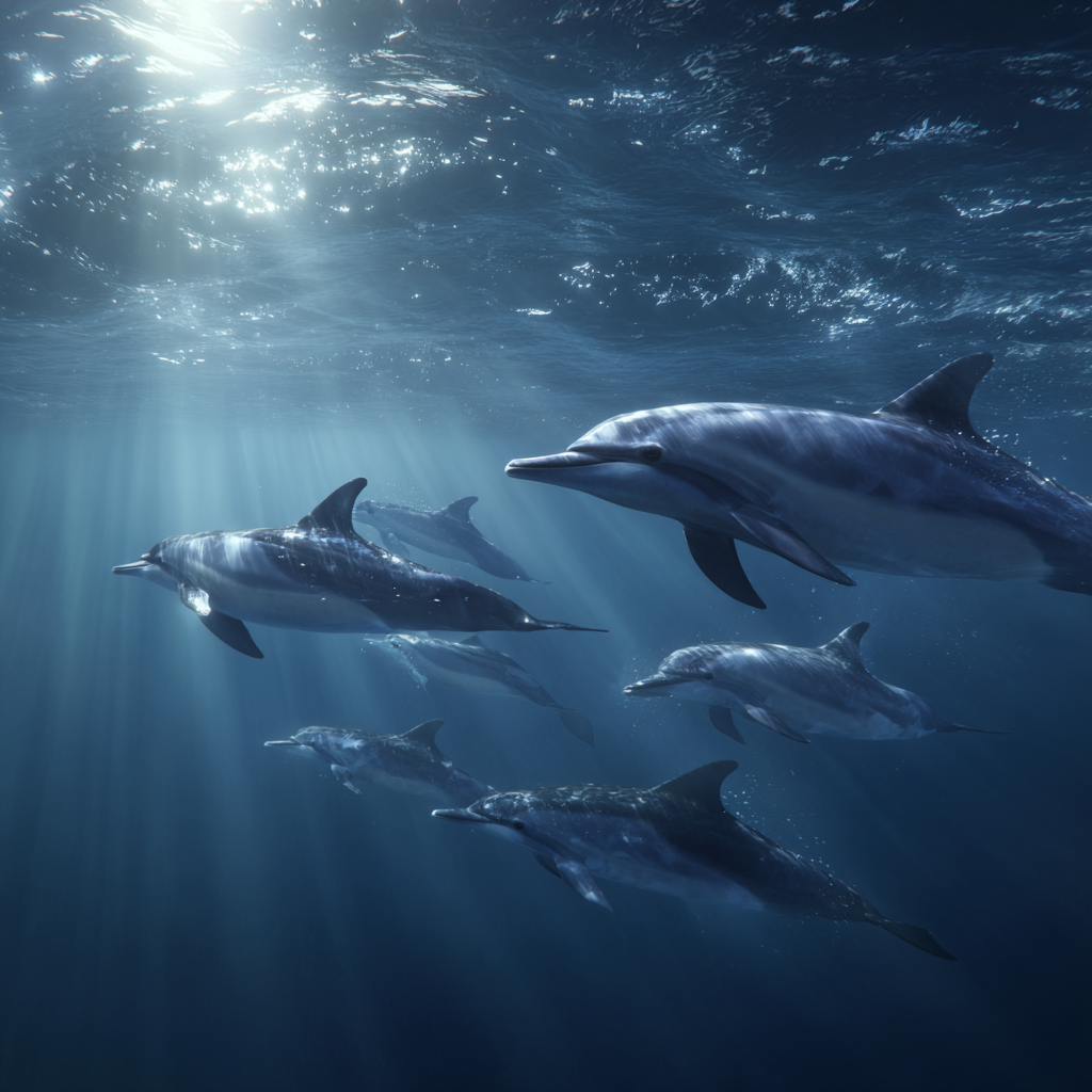 Meeres Delfine Im Wasser Mit Lichtstrahlen | Meerestiere | Tiere