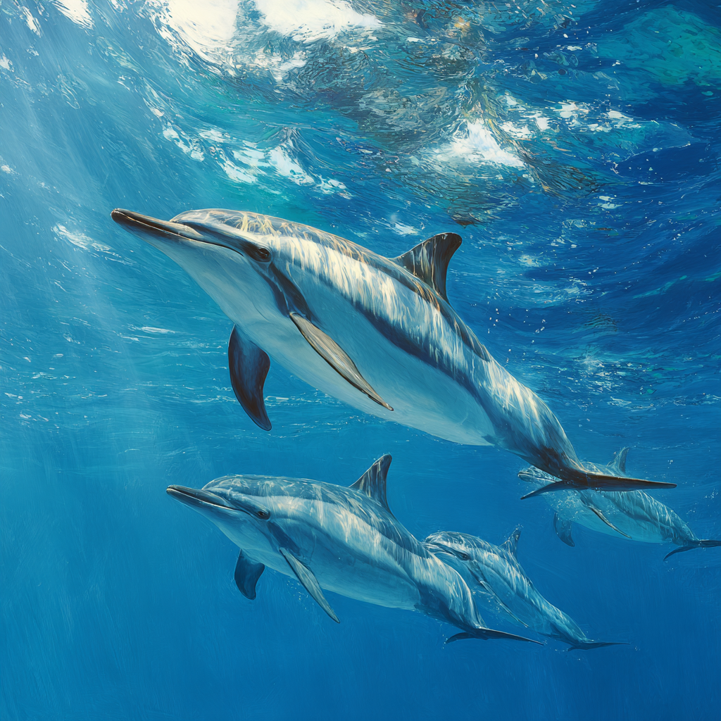 Meeres Delfine Schwimmen Im Blaün Ozean 1 | Meerestiere | Tiere