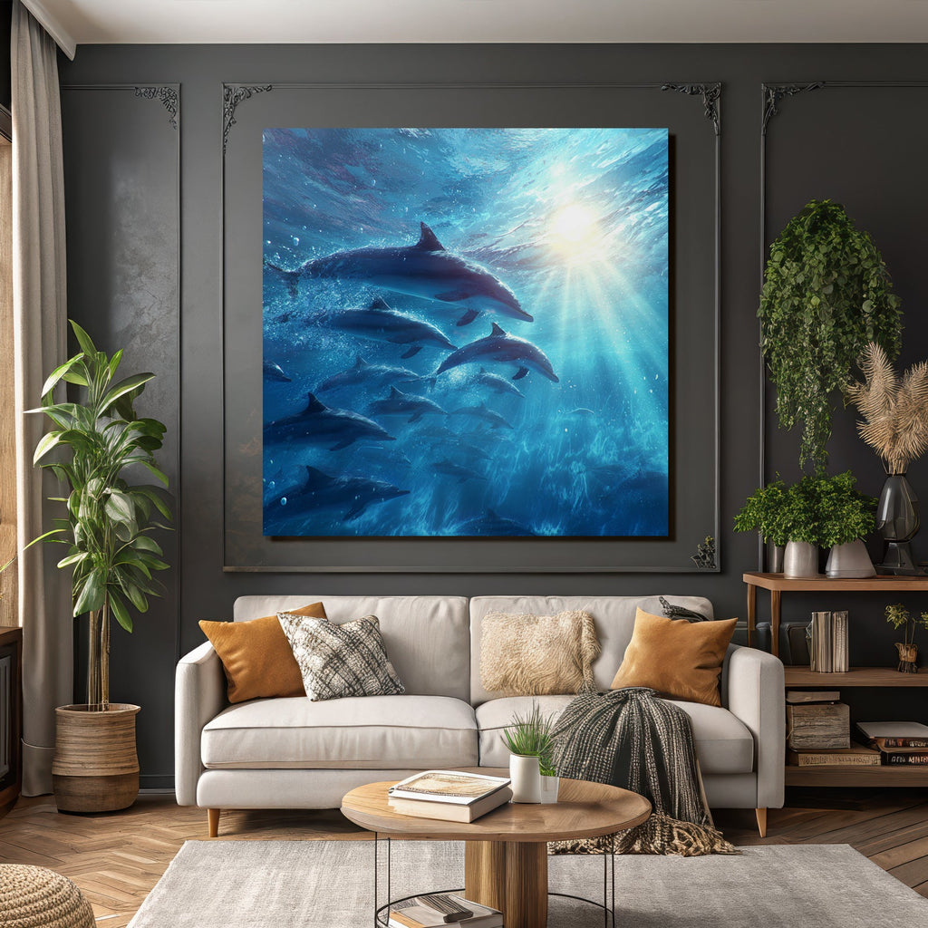 Meeres Delfine Unterwasser Sonnenlicht Lebendig Und Friedlich