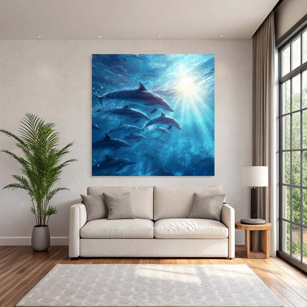 Meeres Delfine Unterwasser Sonnenlicht Lebendig Und Friedlich