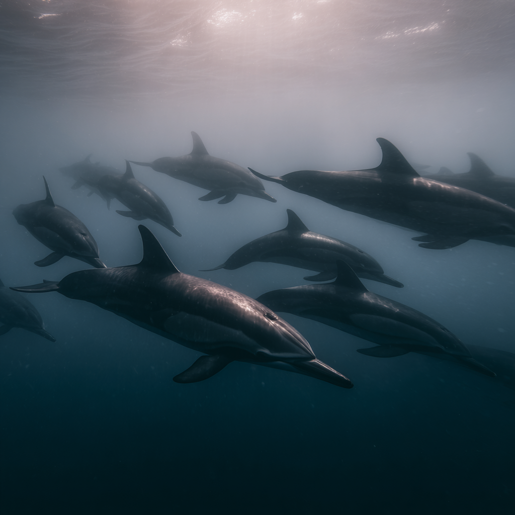 Meeres Delfinschule Unterwasser Sanftes Licht | Meerestiere | Tiere