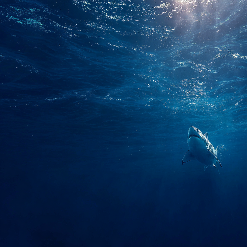 Meeres Haifisch Schwimmt In Tiefblaüm Ozean Mit Lichtreflexion | Meerestiere | Tiere