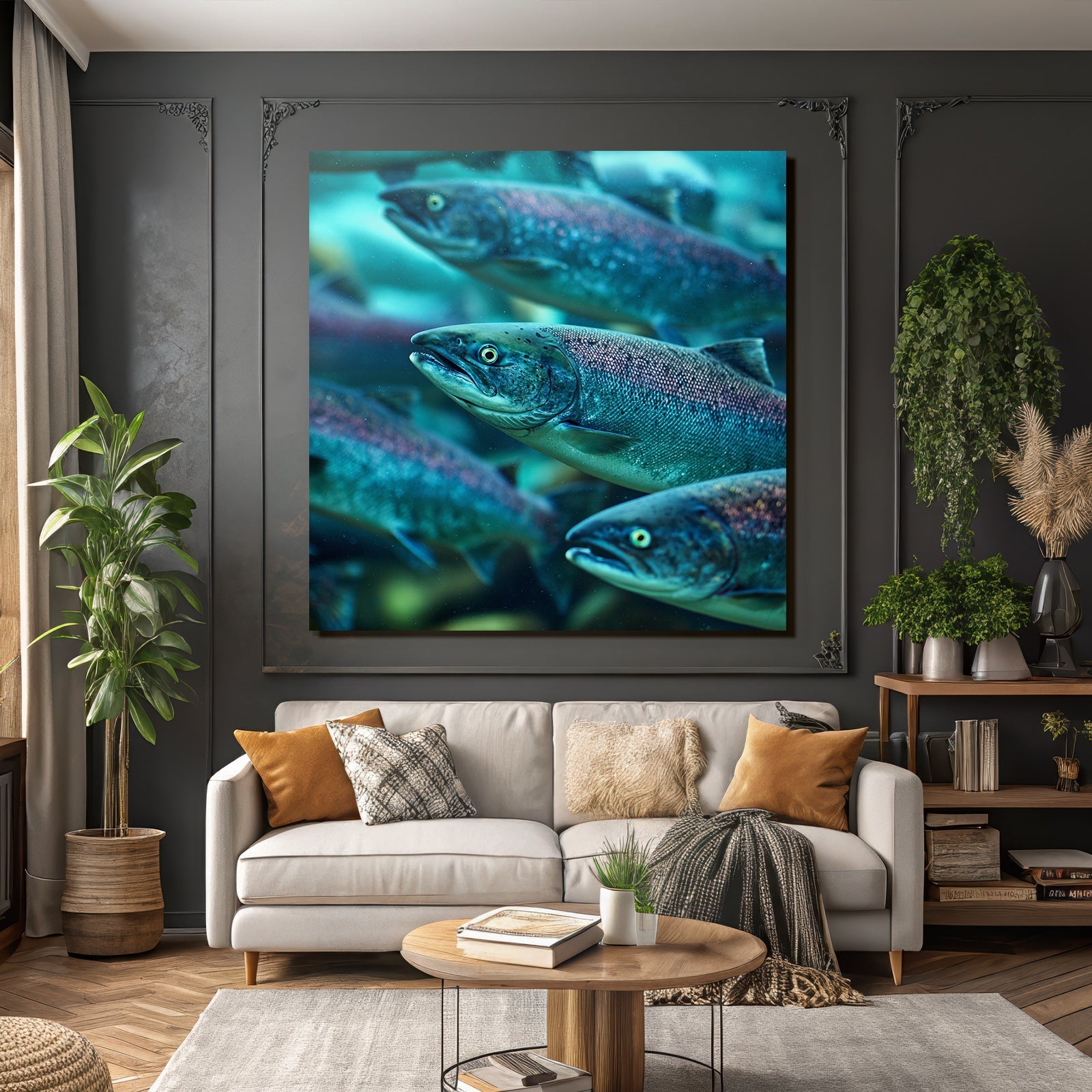 Meeres Lachs Schwarm Im Wasser