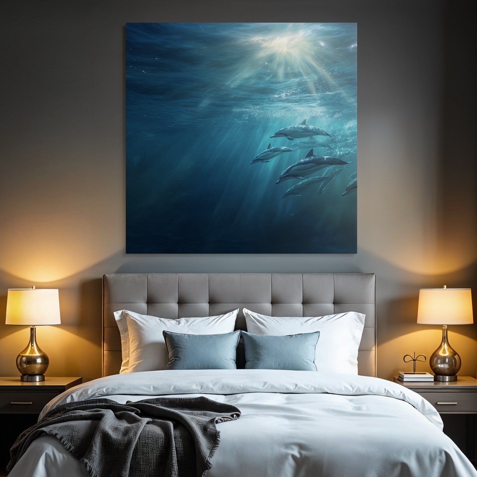 Meeres Ruhige Unterwasserwelt Mit Delphinen Und Lichtspiel