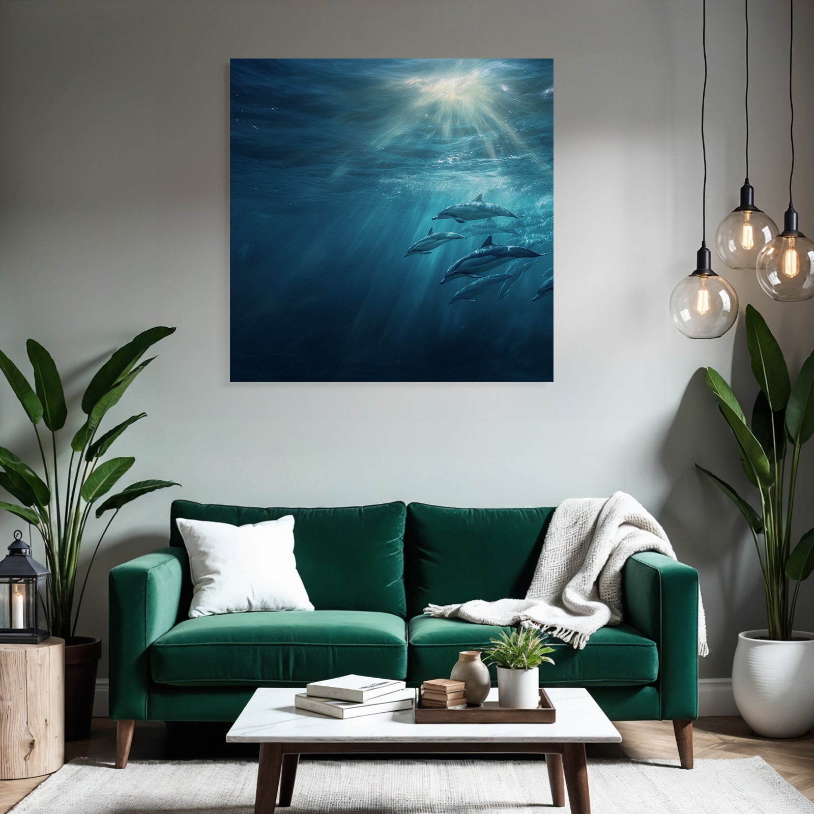 Meeres Ruhige Unterwasserwelt Mit Delphinen Und Lichtspiel