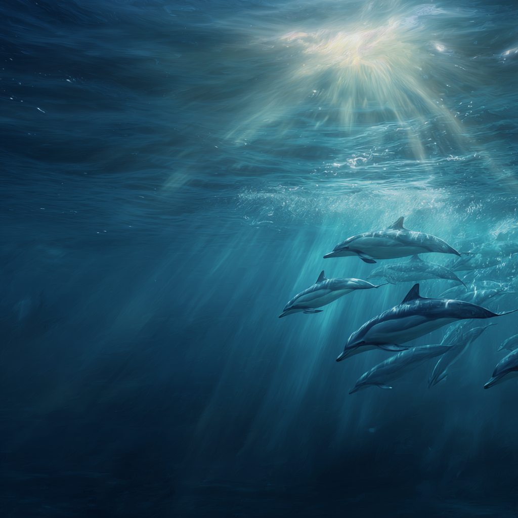 Meeres Ruhige Unterwasserwelt Mit Delphinen Und Lichtspiel | Meerestiere | Tiere