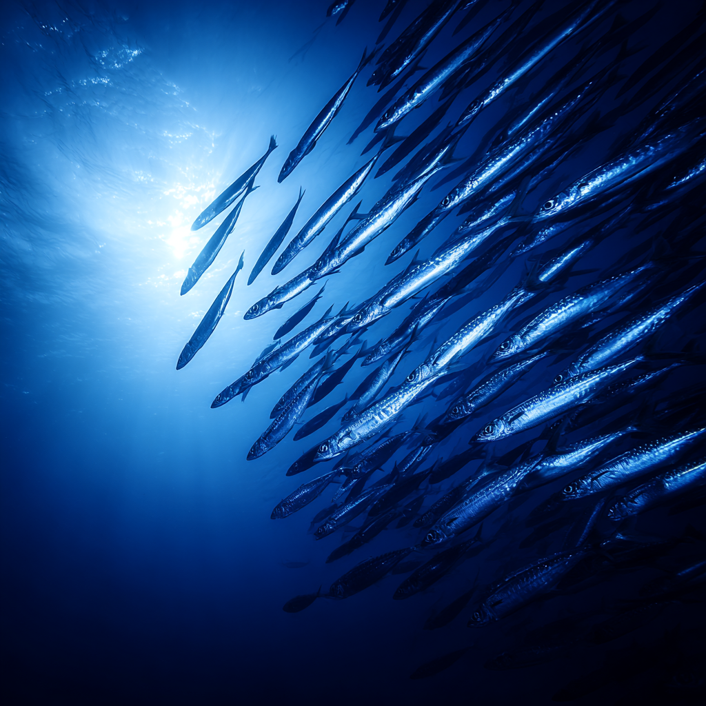 Meeres Schwarm Fische Im Tiefblaün Wasser Mit Einfallendem Licht | Meerestiere | Tiere