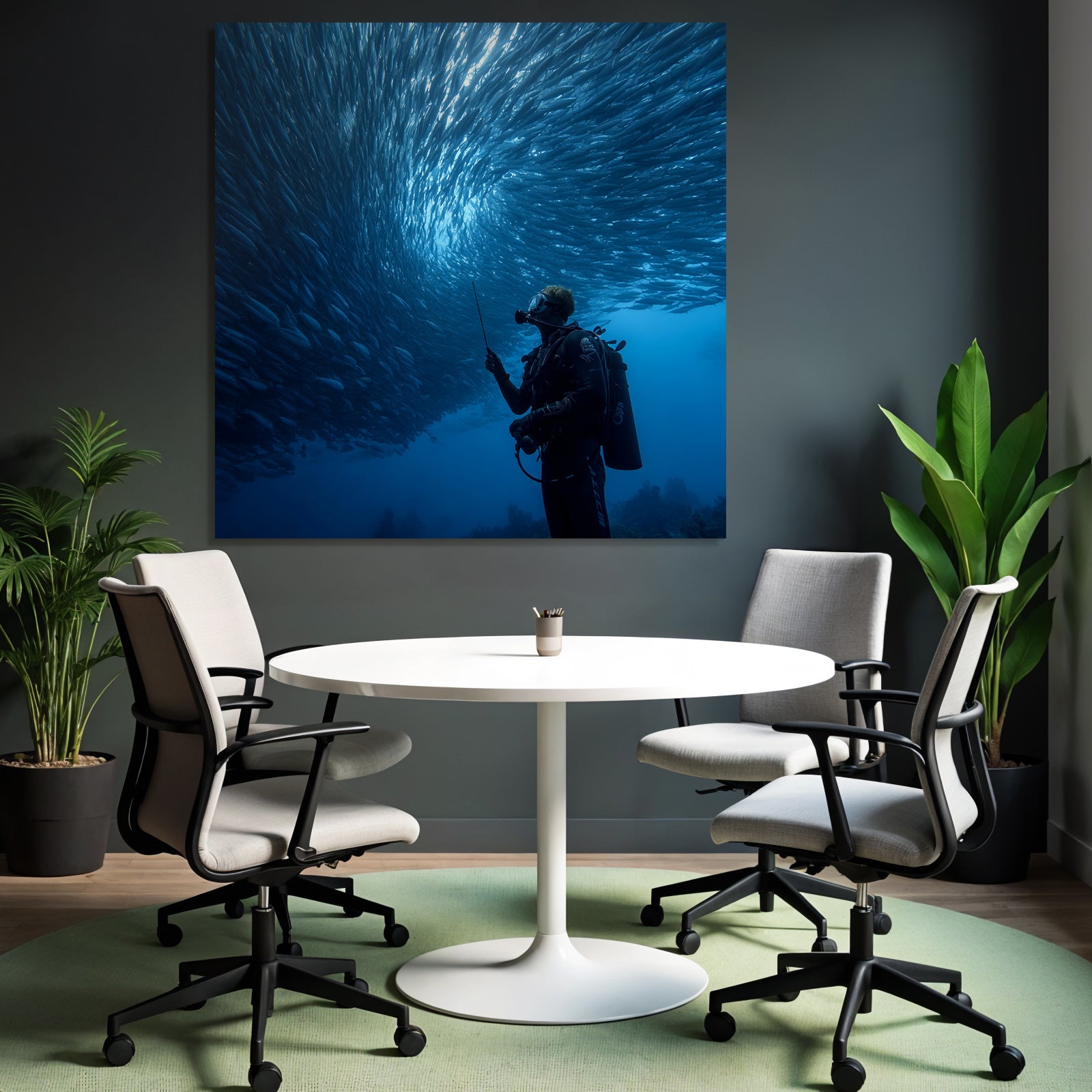 Meeres Unterwasserwelt Mit Taucher Und Fischschwarm