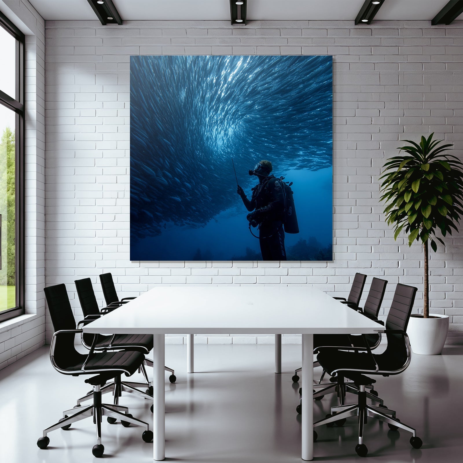 Meeres Unterwasserwelt Mit Taucher Und Fischschwarm