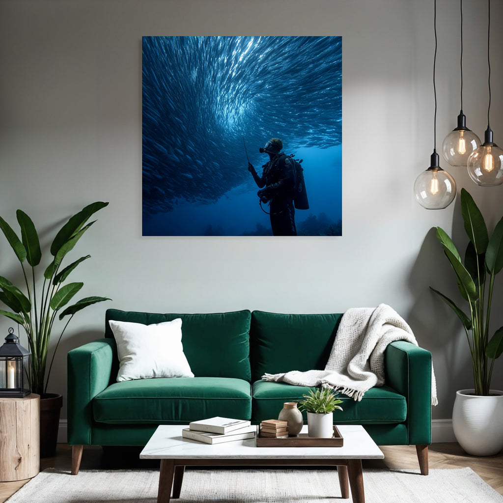 Meeres Unterwasserwelt Mit Taucher Und Fischschwarm