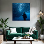 Meeres Unterwasserwelt Mit Taucher Und Fischschwarm