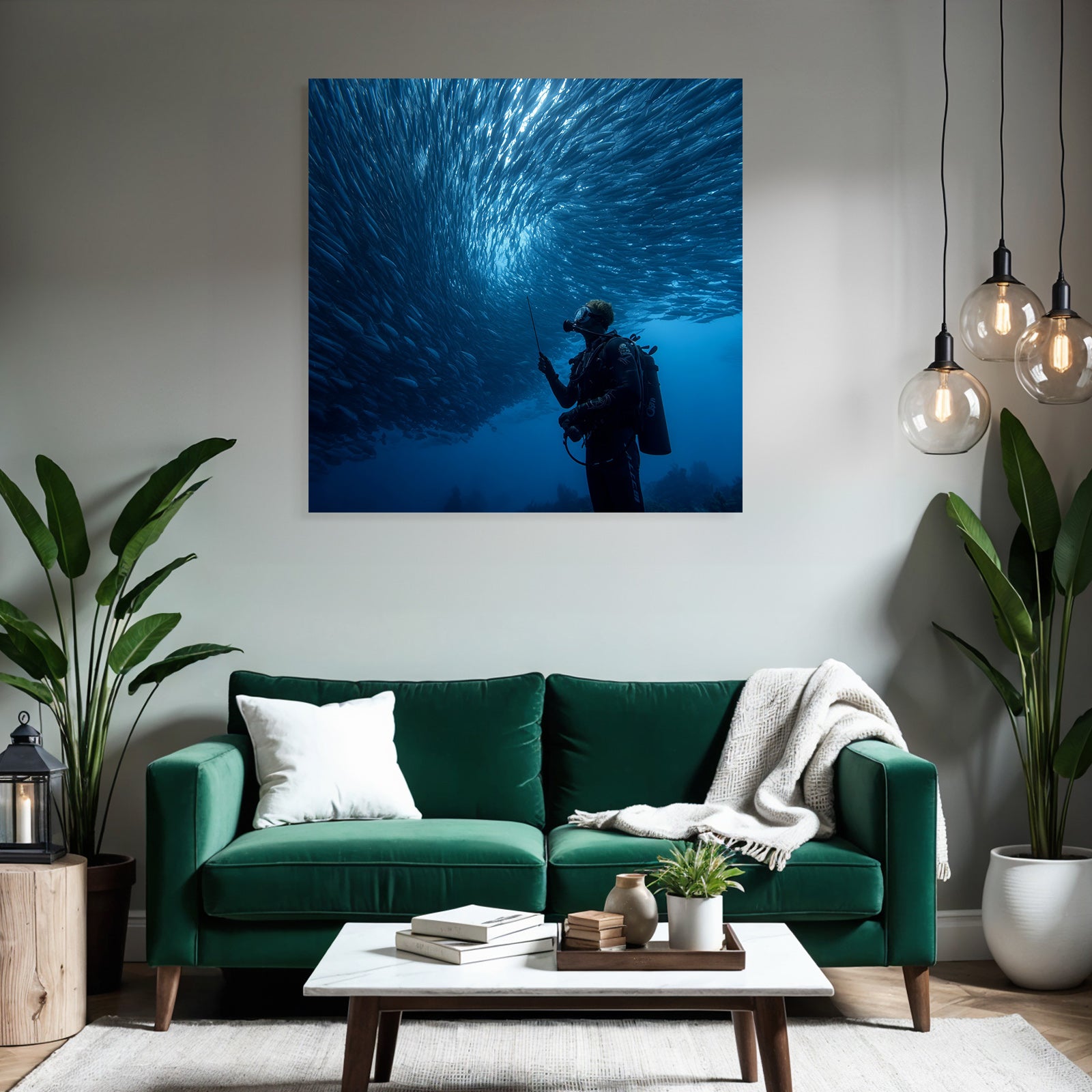 Meeres Unterwasserwelt Mit Taucher Und Fischschwarm