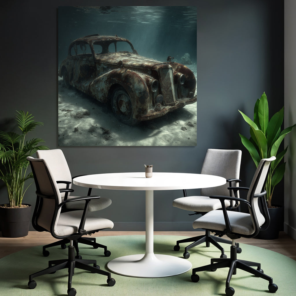 Meeres Verlassener Vintage Auto Unter Wasser Lichtstrahlen Verfall