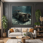 Meeres Verlassener Vintage Auto Unter Wasser Lichtstrahlen Verfall