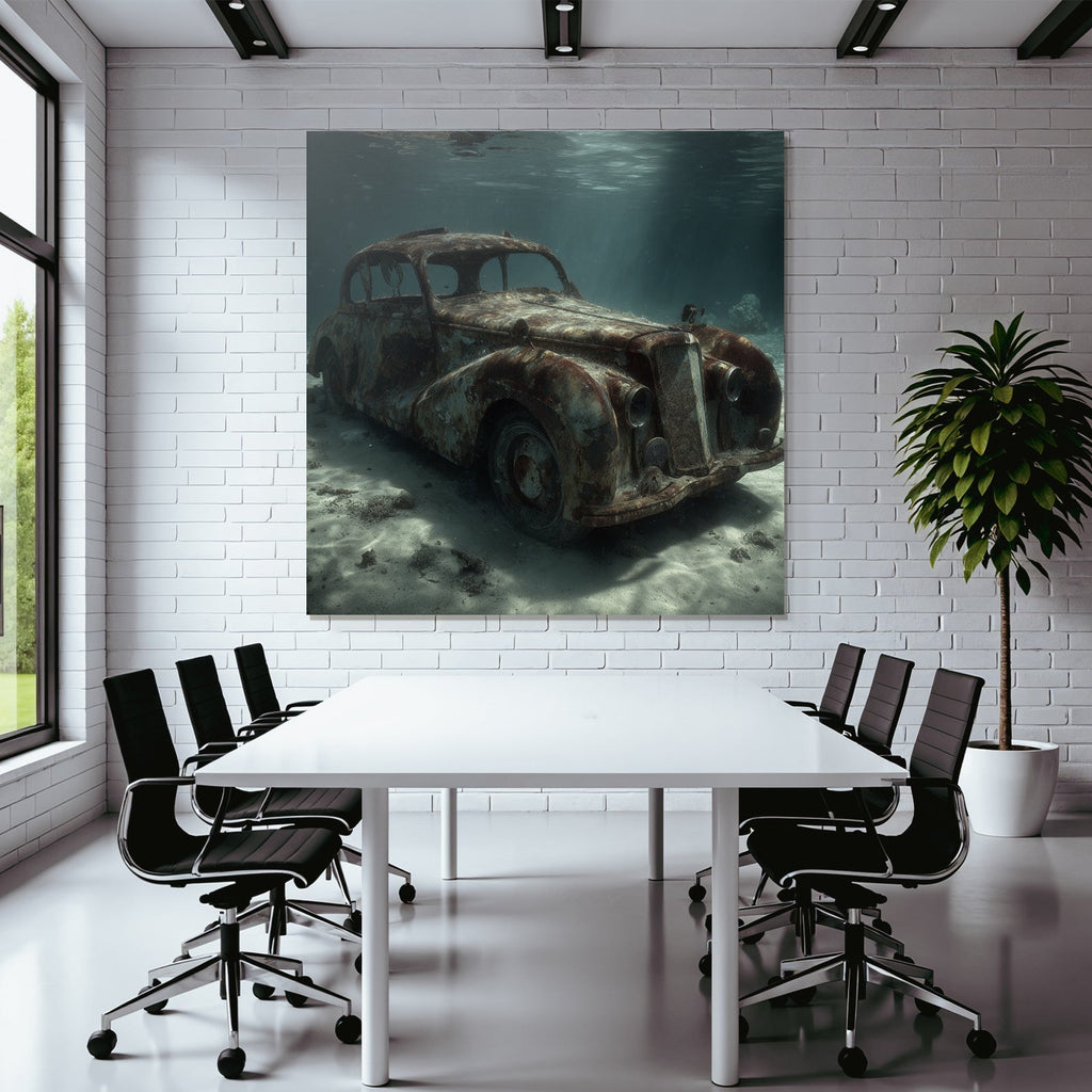 Meeres Verlassener Vintage Auto Unter Wasser Lichtstrahlen Verfall