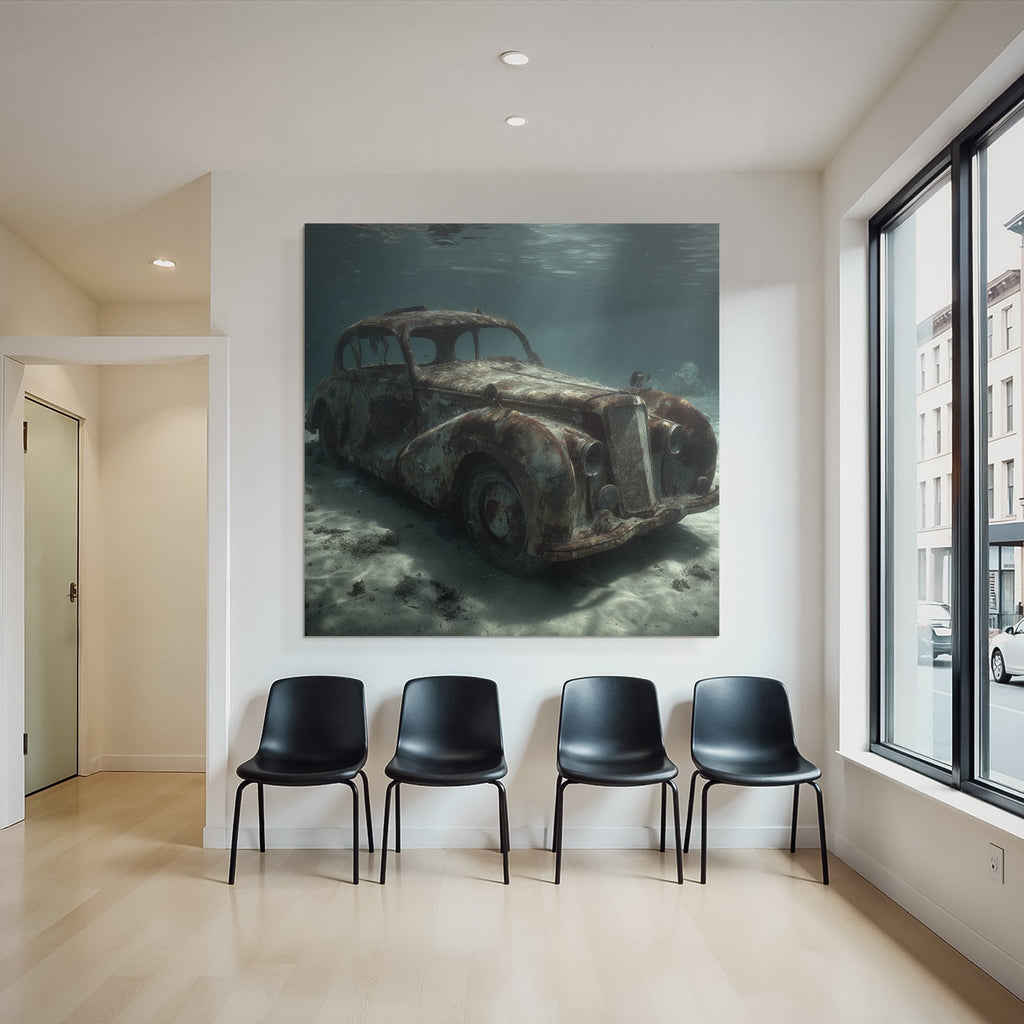 Meeres Verlassener Vintage Auto Unter Wasser Lichtstrahlen Verfall