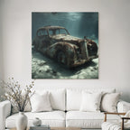 Meeres Verlassener Vintage Auto Unter Wasser Lichtstrahlen Verfall