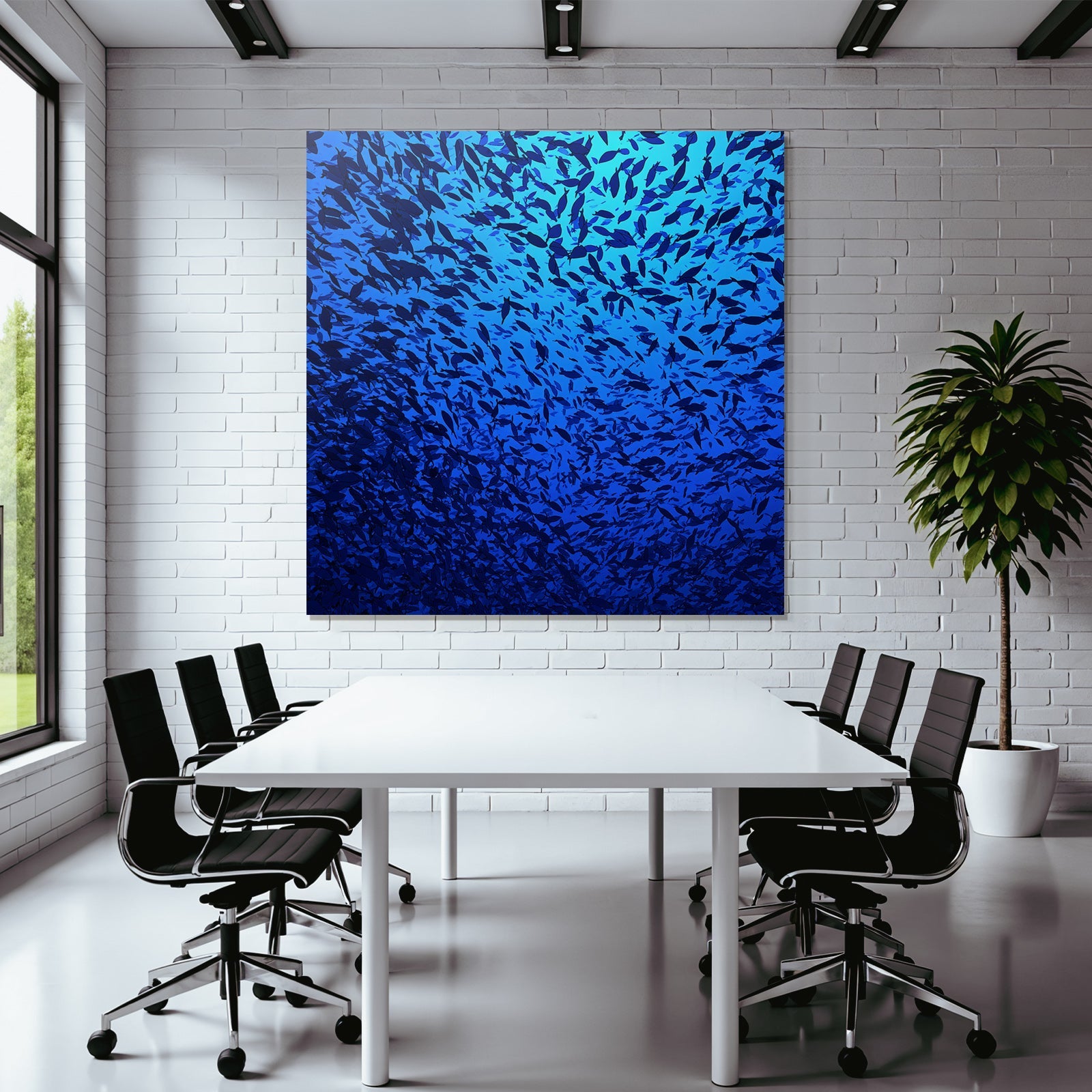 Meeres Fischschwarm In Blaüm Ozean