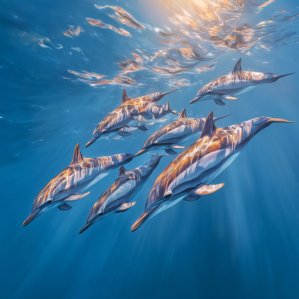 Meeres Gruppe Von Delfinen Unterwasser Mit Blaüm Licht | Meerestiere | Tiere