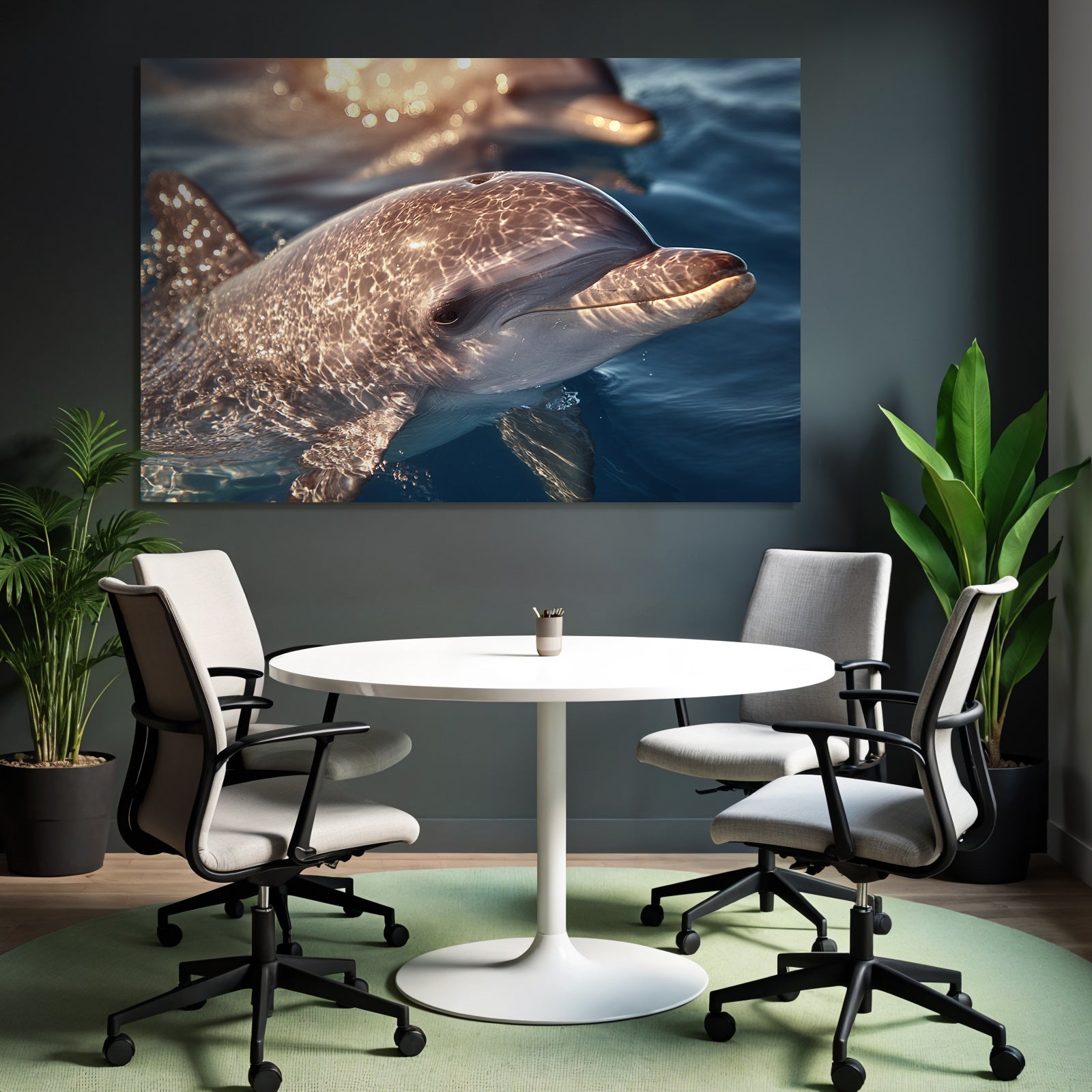 Meeres Delfin Schwimmt Nahe Der Oberflache Sonnenlicht Spiegelt Sich Auf Seiner Haut