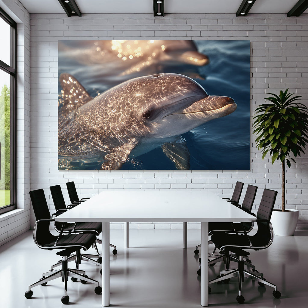 Meeres Delfin Schwimmt Nahe Der Oberflache Sonnenlicht Spiegelt Sich Auf Seiner Haut
