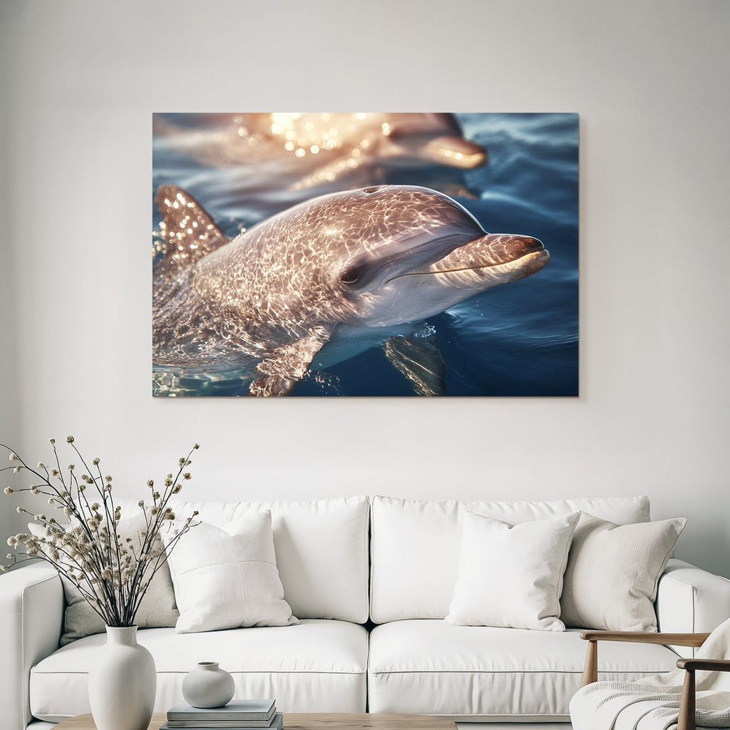 Meeres Delfin Schwimmt Nahe Der Oberflache Sonnenlicht Spiegelt Sich Auf Seiner Haut