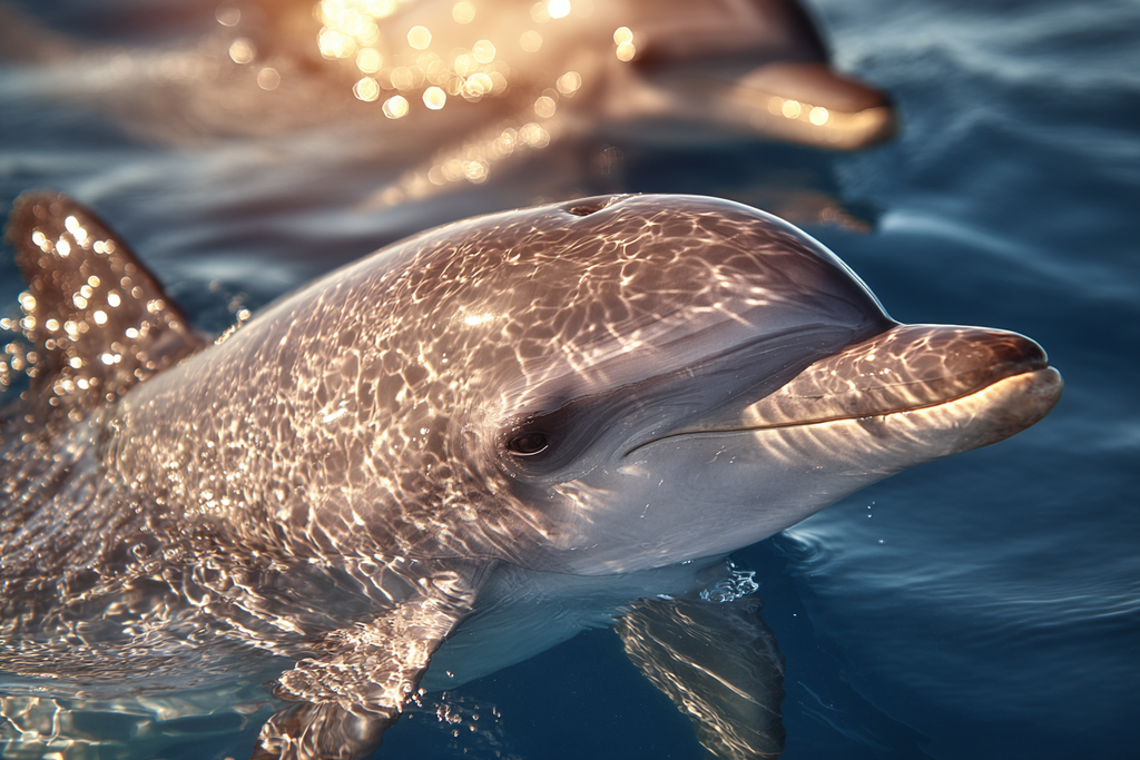 Meeres Delfin Schwimmt Nahe Der Oberflache Sonnenlicht Spiegelt Sich Auf Seiner Haut | Meerestiere | Tiere