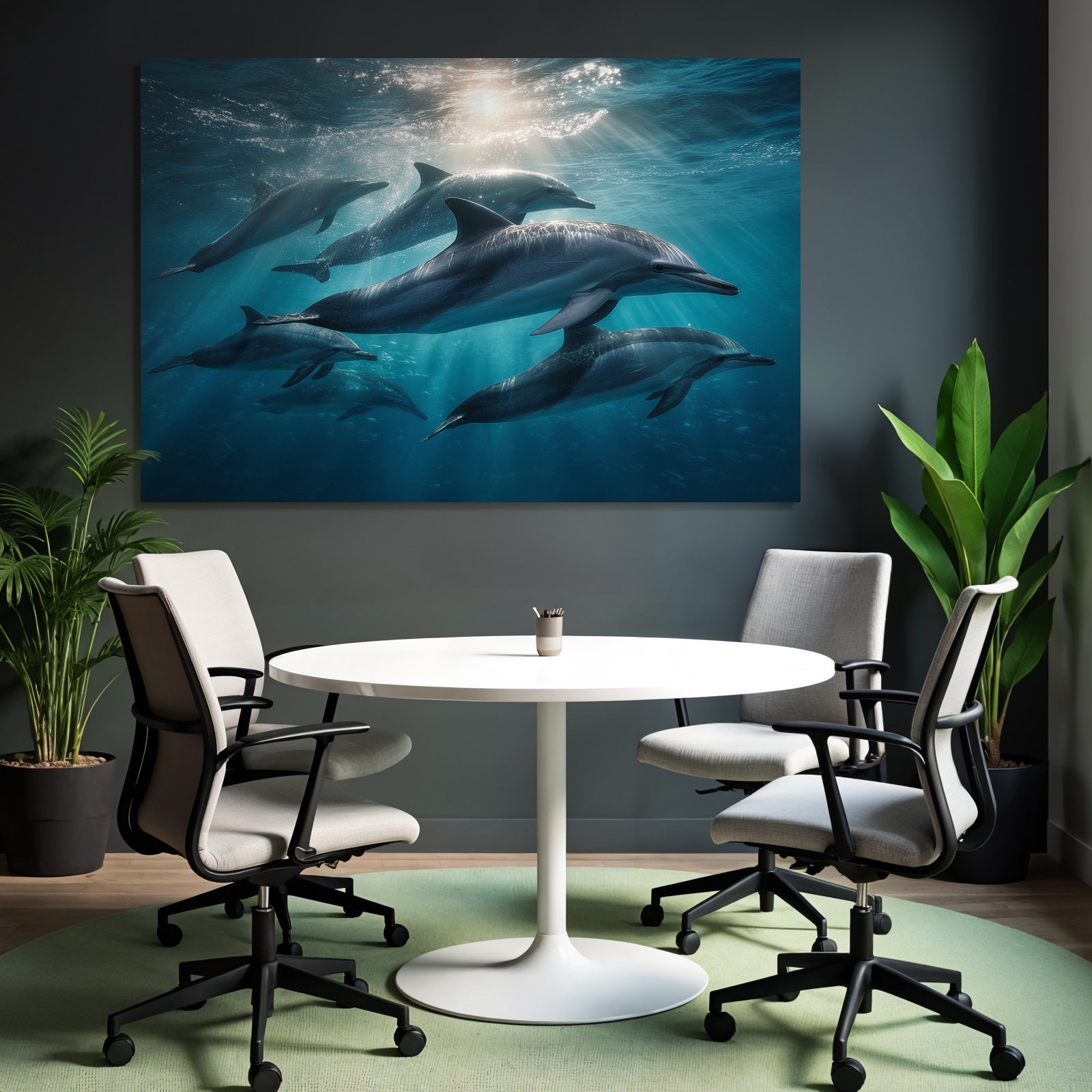 Meeres Delfine Schwimmen Unterwasser Lichtdurchflutet