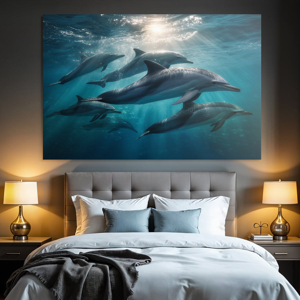 Meeres Delfine Schwimmen Unterwasser Lichtdurchflutet