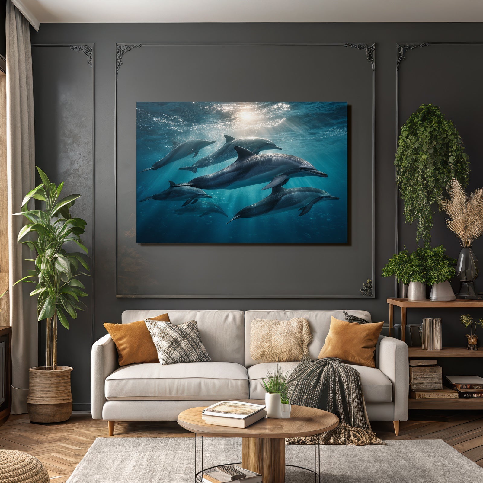 Meeres Delfine Schwimmen Unterwasser Lichtdurchflutet