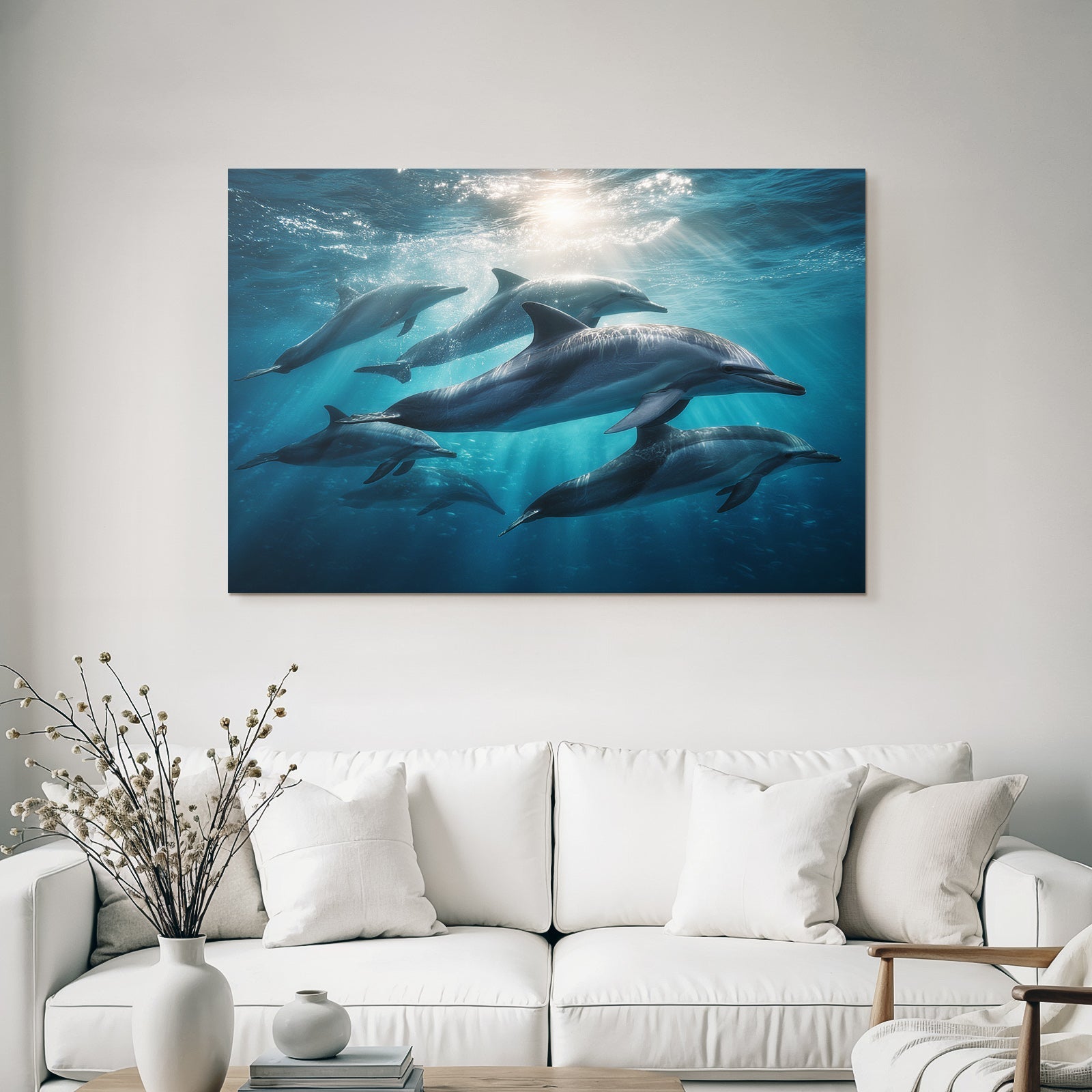 Meeres Delfine Schwimmen Unterwasser Lichtdurchflutet