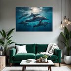 Meeres Delfine Schwimmen Unterwasser Lichtdurchflutet