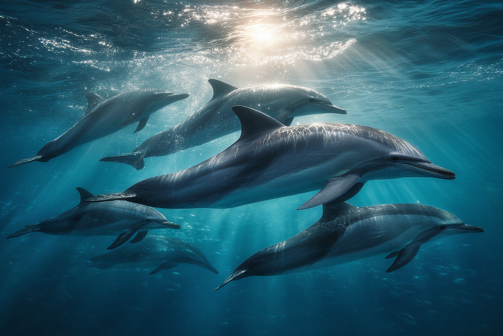 Meeres Delfine Schwimmen Unterwasser Lichtdurchflutet | Meerestiere | Tiere