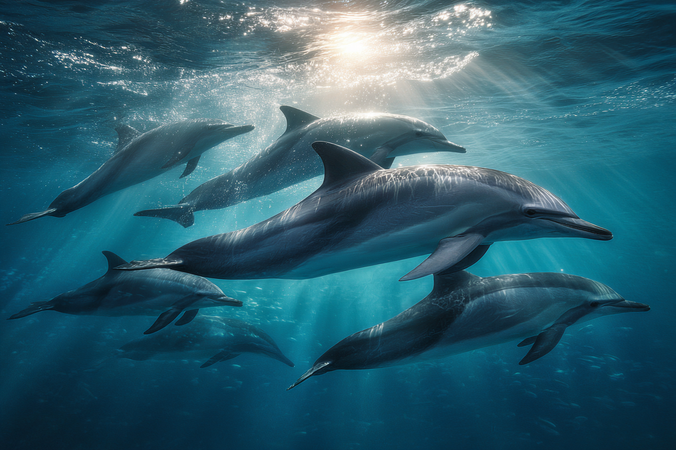 Meeres Delfine Schwimmen Unterwasser Lichtdurchflutet | Meerestiere | Tiere