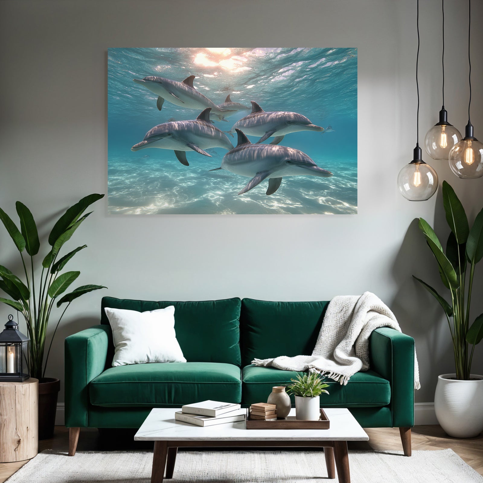 Meeres Delfine Unterwasser Im Klarem Blau Mit Sonnenlicht