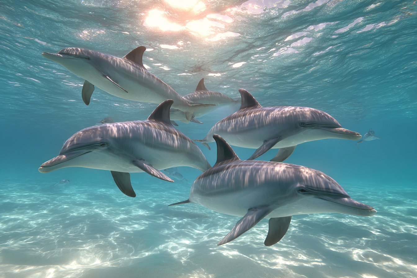 Meeres Delfine Unterwasser Im Klarem Blau Mit Sonnenlicht | Meerestiere | Tiere