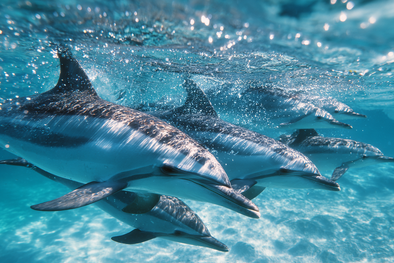 Meeres Delfine Unterwasser Schwimmen Im Refleknden Licht | Meerestiere | Tiere