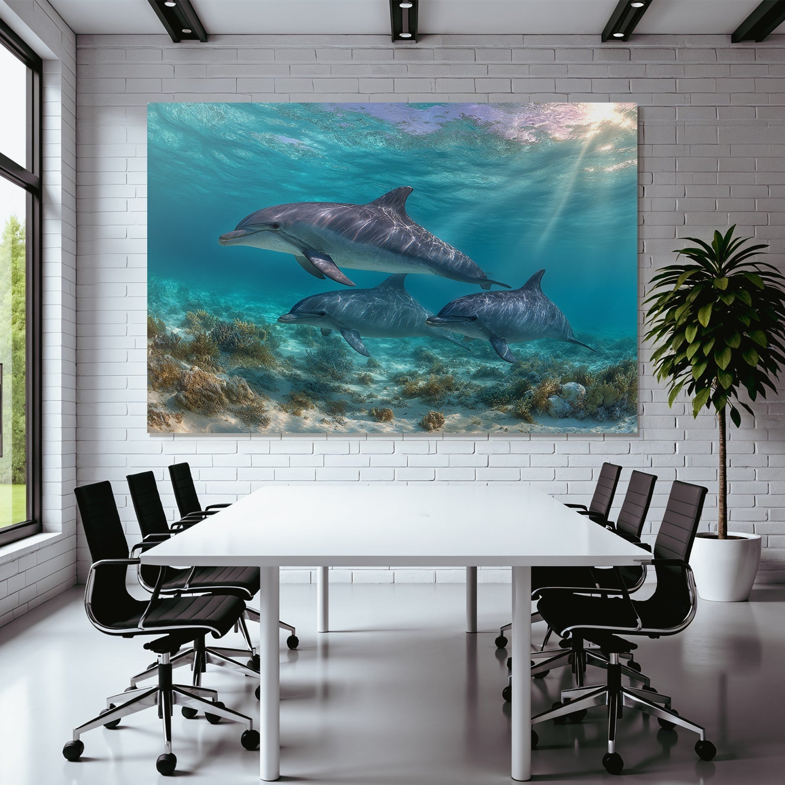 Meeres Drei Delfine Im Klarem Wasser Unterwasserlandschaft