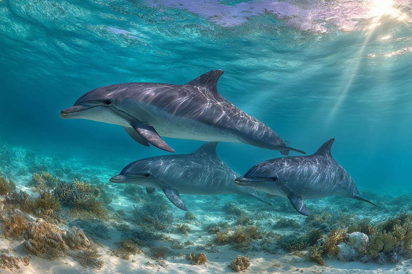 Meeres Drei Delfine Im Klarem Wasser Unterwasserlandschaft | Meerestiere | Tiere